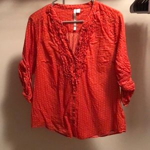LC Kohl’s collection, red/orange polka dot shirt